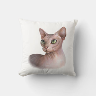 Cat 578 Sphynx white background Throw Pillow