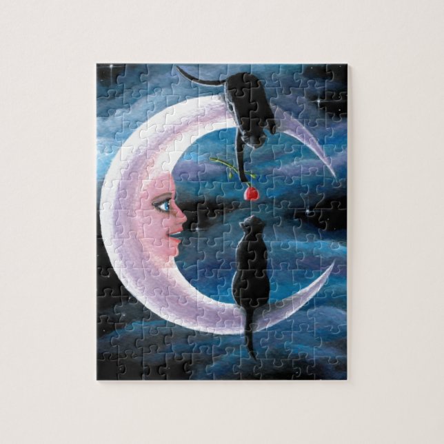Cat 581 black Cats on Moon Jigsaw Puzzle (Vertical)