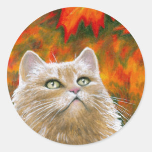 Cat 598 Persian Fall Autumn Classic Round Sticker