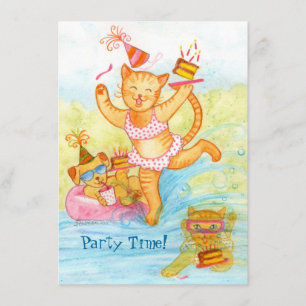 Cat 5th Birthday Pool Party Invitation