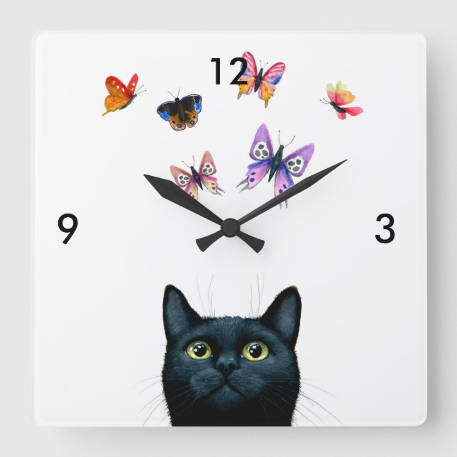 Cat 606 square wall clock (Front)