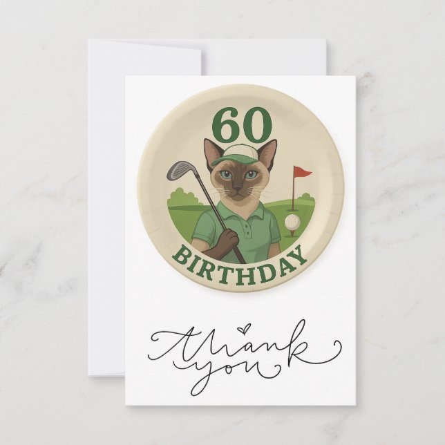 Cat 60th Birthday  Thank You Card (Front)