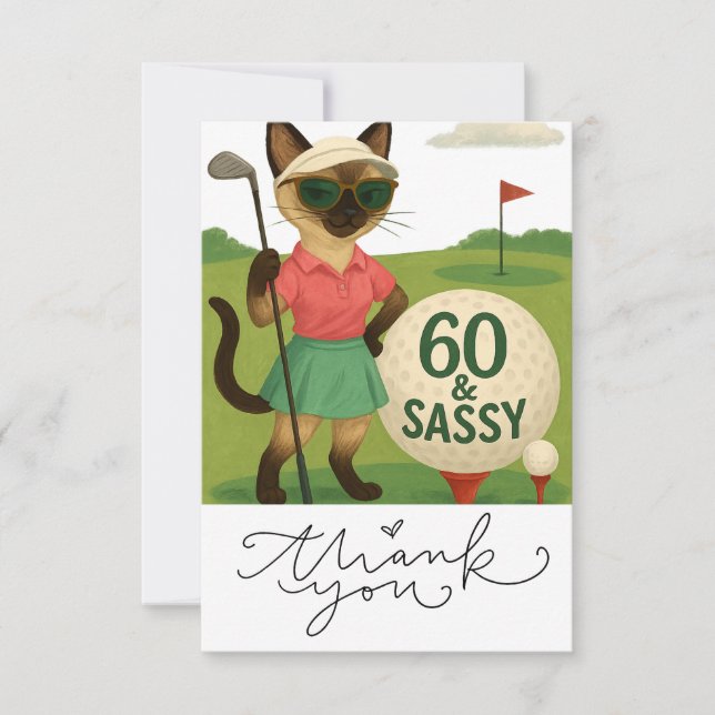 Cat 60th Birthday  Thank You Card (Front)