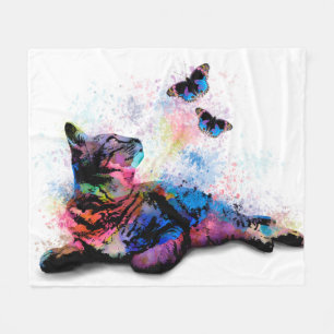 Cat 614 pink blue butterfly fleece blanket