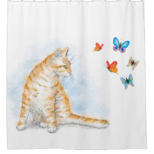 Cat 616 butterfly shower curtain