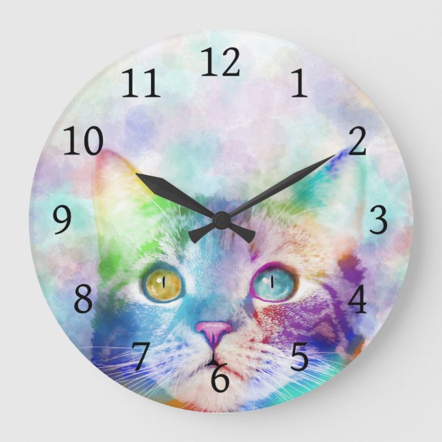 cat 663 multicolor cat large clock (Front)