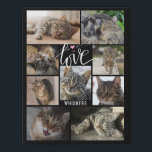 Cat 9 Photo Collage LOVE Name Faux Canvas Print<br><div class="desc">Create a photo collage display on an 11x14 faux canvas print of your special cat utilising this easy-to-upload template with 9 pictures featuring a modern script typography title LOVE accented with whiskers and a pink heart nose personalised with a name or other text in your choice of text and background...</div>