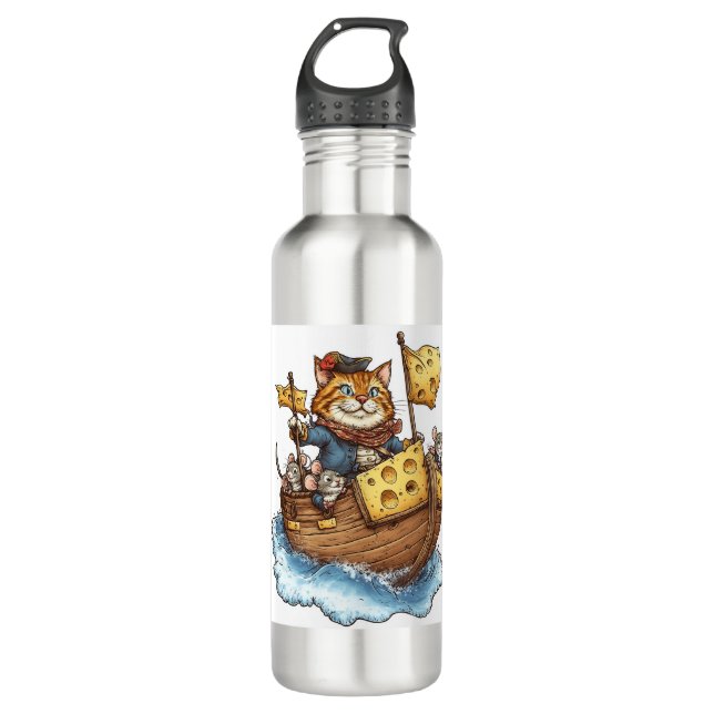 Cat Abduction Squad – Funny Alien Kitty Sci-Fi 710 Ml Water Bottle (Front)