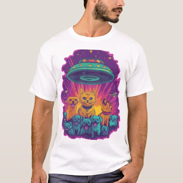 Cat Abduction Squad  Funny Alien Kitty Sci-Fi T-Shirt (Front)