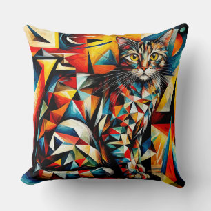 Cat Abstract Cubist Painting Cushion