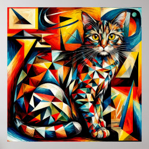 Cat Abstract Cubist Painting Poster