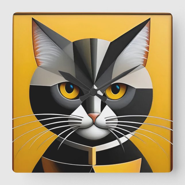 Cat Abstract Geometric Artwork Square Wall Clock (Front)