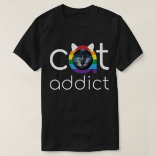 Cat Addict White Rainbow Blue Eyes Artwork T-Shirt