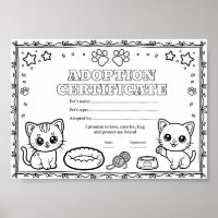 Cat adopt a pet colouring certificate