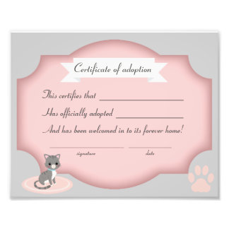 cat adoption party certification paper photo print