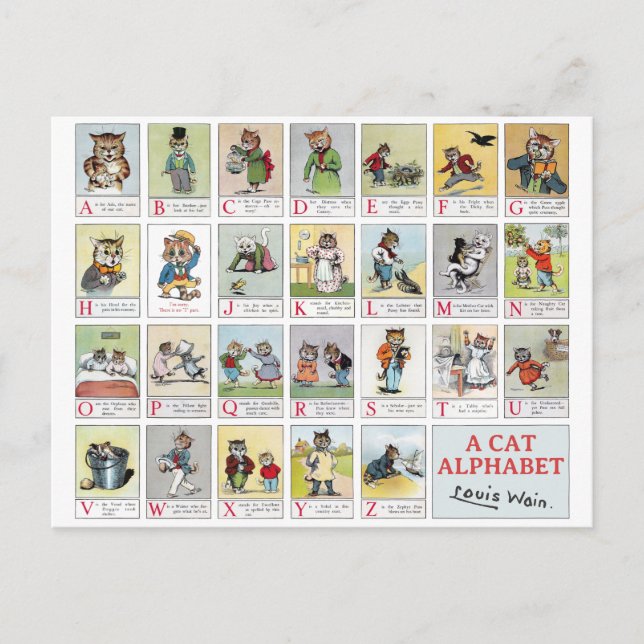 Cat Alphabet, Louis Wain Postcard (Front)