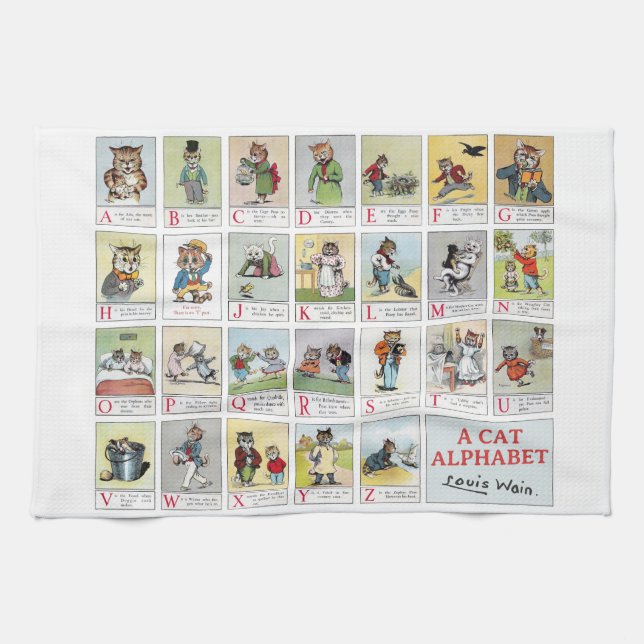 Cat Alphabet, Louis Wain Tea Towel (Horizontal)