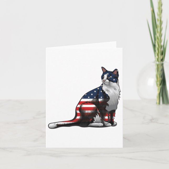 Cat American Flag 4th Of July Cute Patriotic Kitte Card (Front)