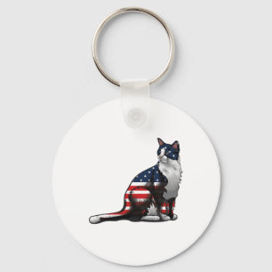 Cat American Flag 4th Of July Cute Patriotic Kitte Key Ring