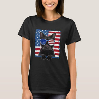 Cat American Flag Patriotic 4th of July Women Men  T-Shirt