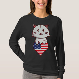 Cat American Flag Usa America Patriotic T-Shirt