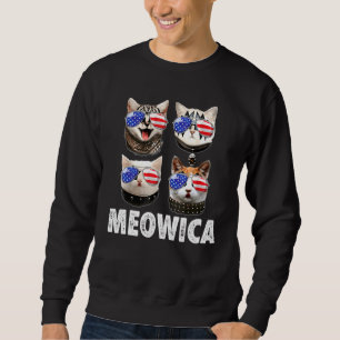 Cat American Patriotic 4th July Meowica Merica Fla Sweatshirt