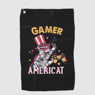 Cat Americat 4th Of July American Gamer Golf Towel
