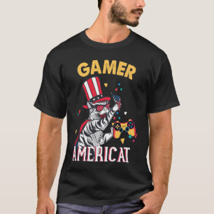 Cat Americat 4th Of July American Gamer USA Flag K T-Shirt