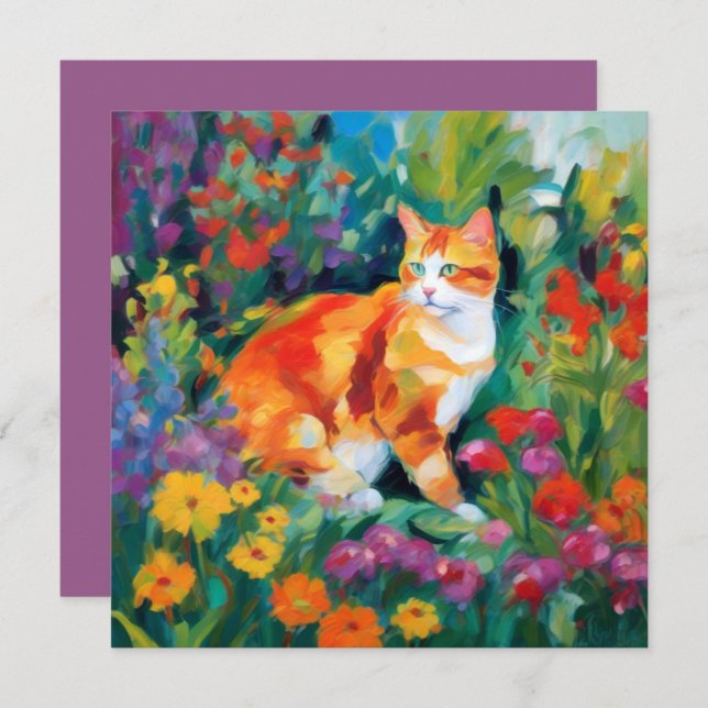 Cat among the Flowers Note Card (Front/Back)