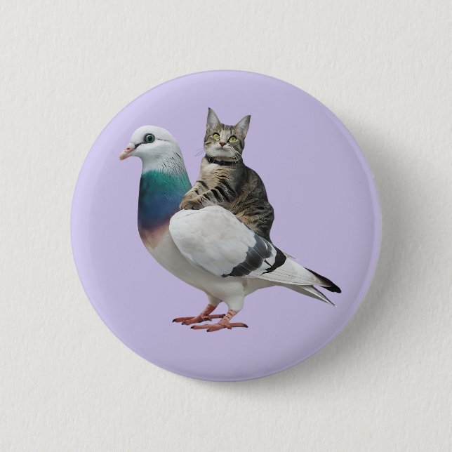 Cat among the pigeons flying cats 6 cm round badge (Front)