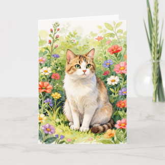 Cat among Wildflowers Greetings Card