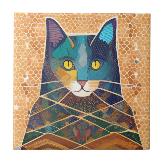 Cat and acolyte abstract moroccan mosaic part 1 tile (Front)