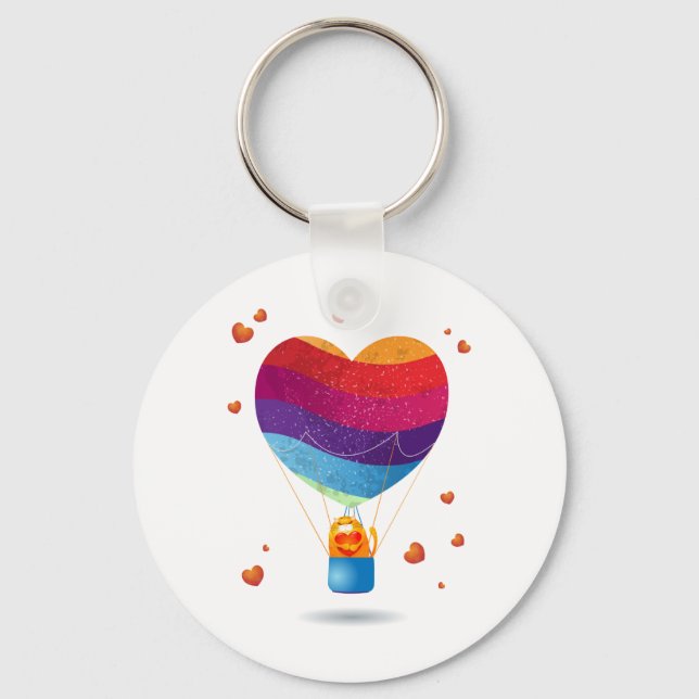 Cat and Ballon of Love  Key Ring (Front)