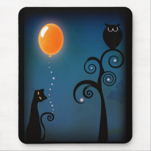 Cat and Balloon Mouse Pad