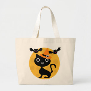 Cat and Bats Halloween T-shirts and Gifts Large Tote Bag
