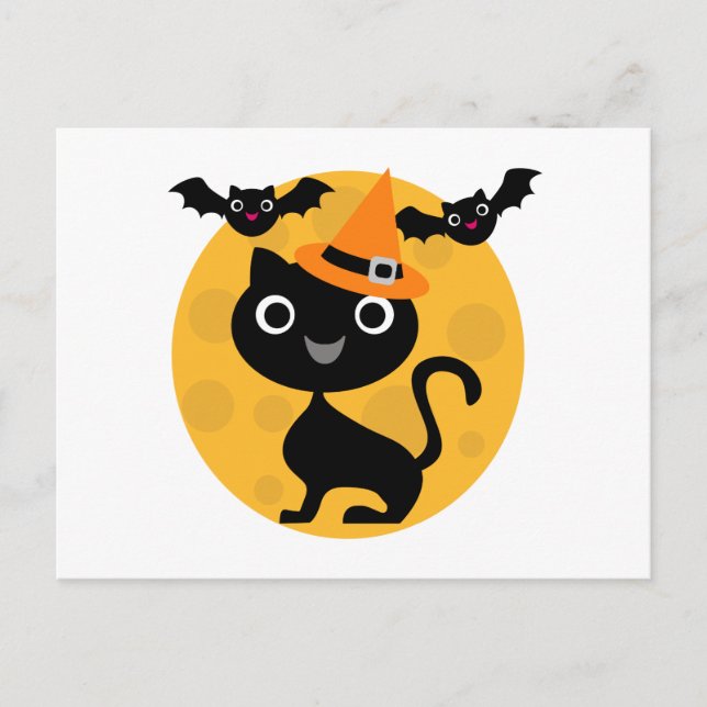 Cat and Bats Halloween T-shirts and Gifts Postcard (Front)