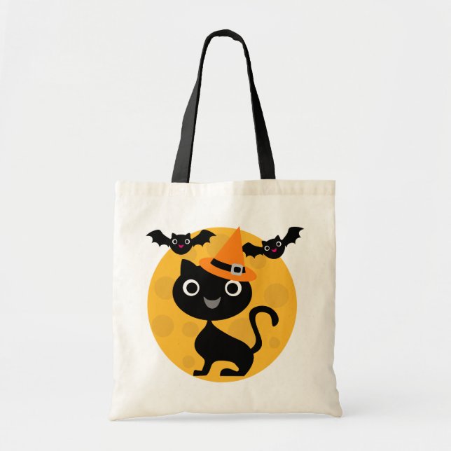 Cat and Bats Halloween T-shirts and Gifts Tote Bag (Front)