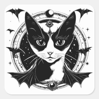 Cat and Bats I Square Sticker
