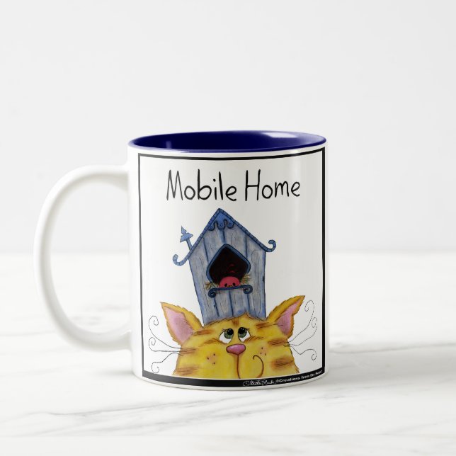Cat and Bird House Mobile Home Two-Tone Coffee Mug (Left)