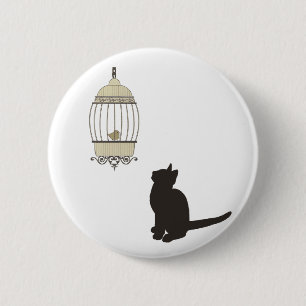 Cat and Birdcage 6 Cm Round Badge