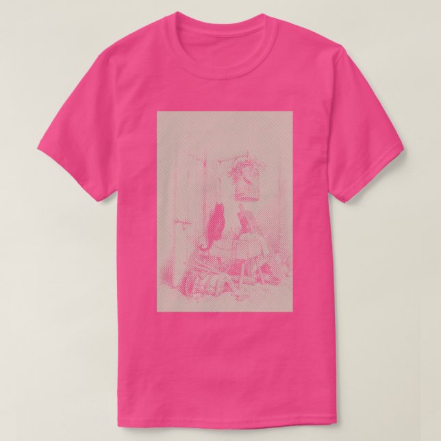 Cat and birdcage Diagonal Lines T-Shirt (Design Front)