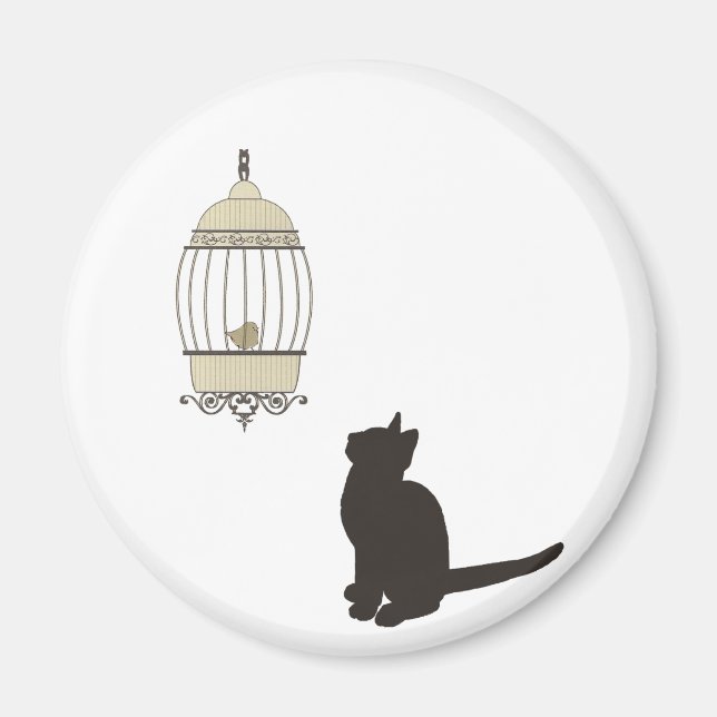 Cat and Birdcage Magnet (Front)