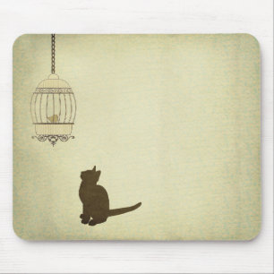 Cat and Birdcage Mouse Pad