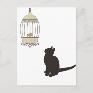 Cat and Birdcage Postcard