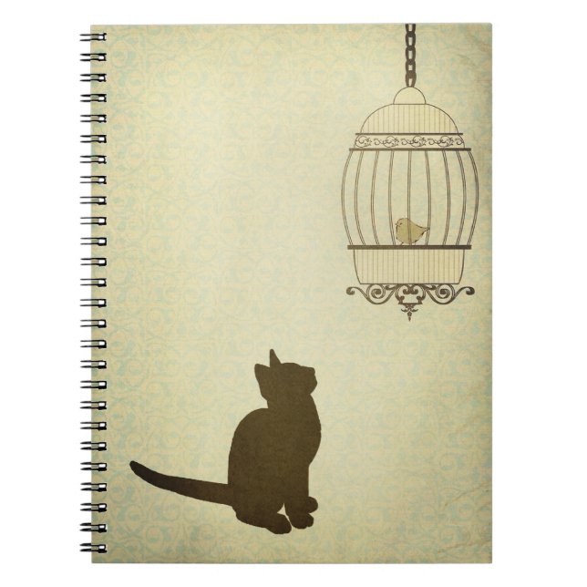 Cat and Birdcage Spiral Notebook (Front)