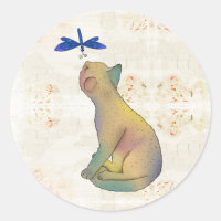Cat and blue Libelle Round sticker