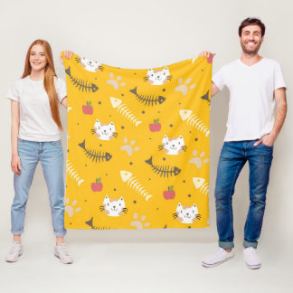 Cat and Bones Pattern Fleece Blanket