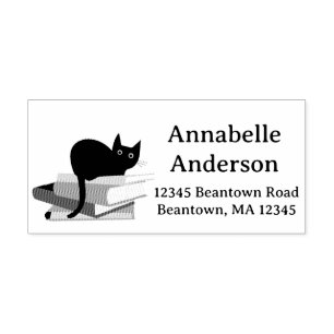 Cat and Books Address Personalise Rubber Stamp