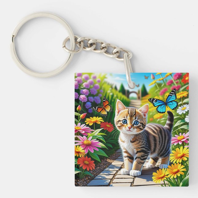 Cat and butterflies key ring (Front)