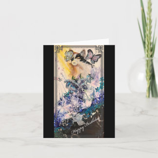 Cat and Butterfly Birthday Card